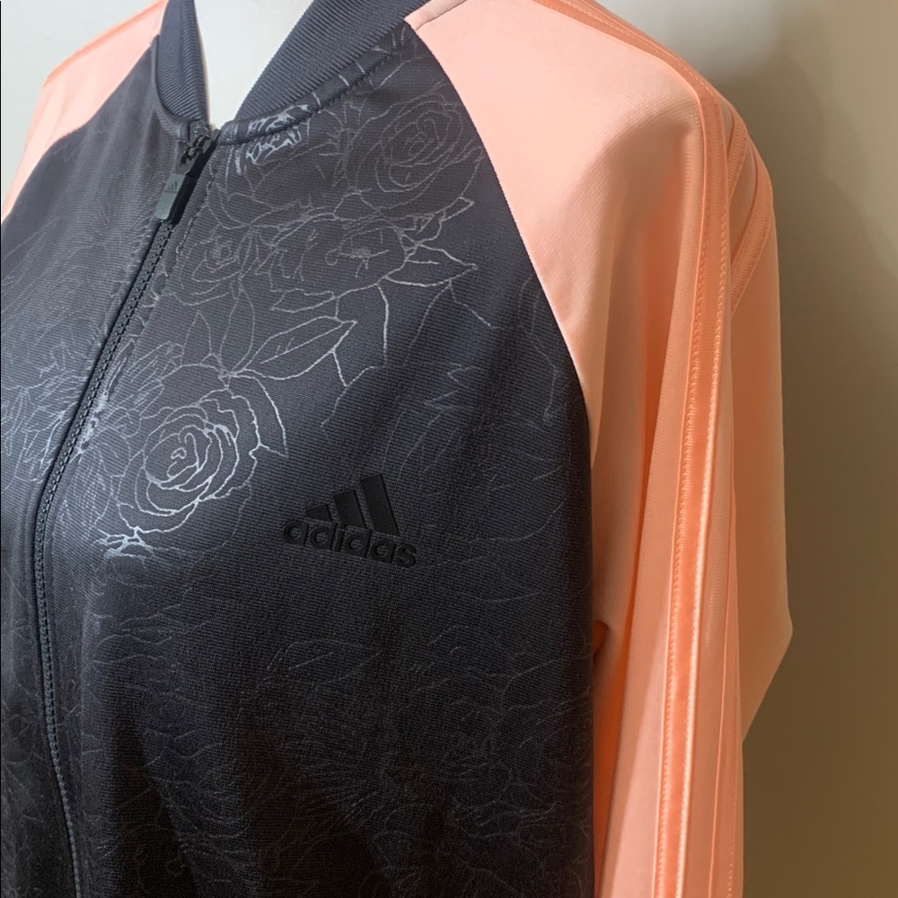 NWOT Adidas Pink and Black Floral Embossed Track Jacket, Sz XL